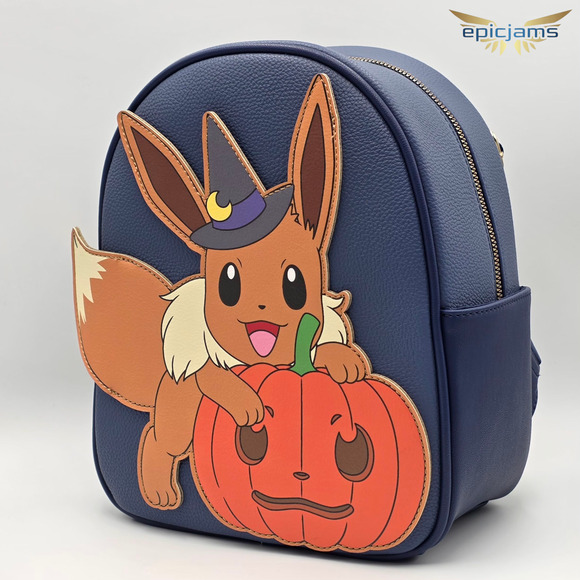 Pokemon Eevee Witch Halloween Pumpkin Blue Mini Backpack Bag New - Picture 3 of 5